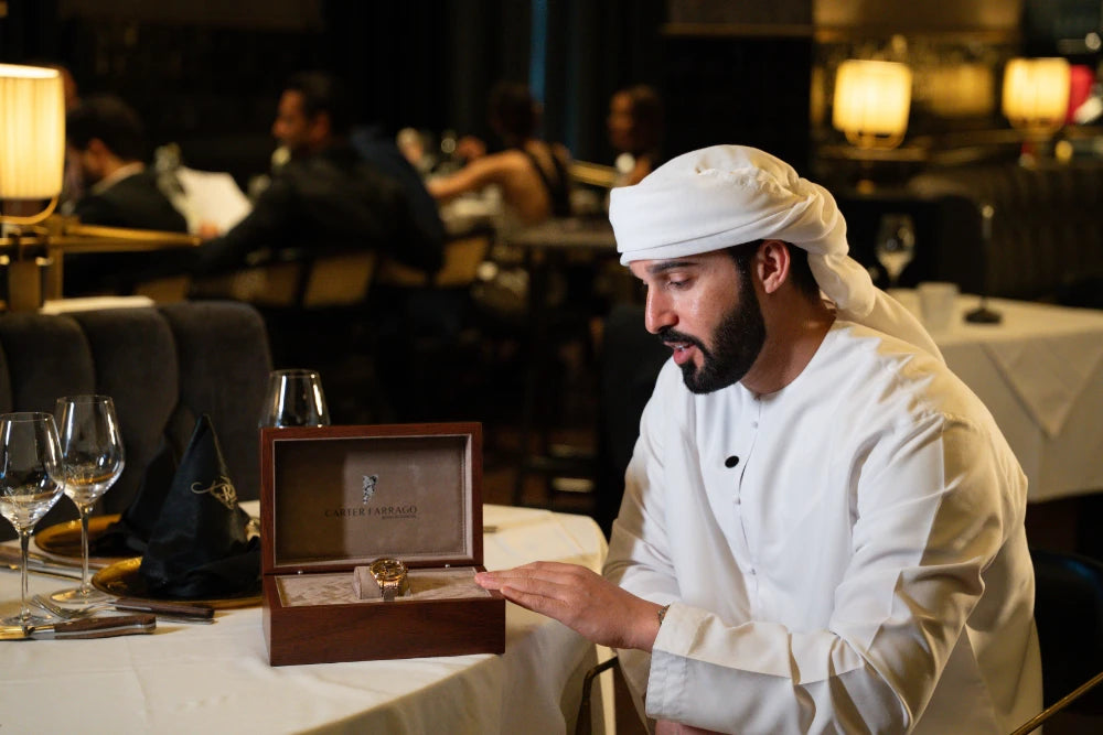 A Carter Farrago timepiece presented in its case